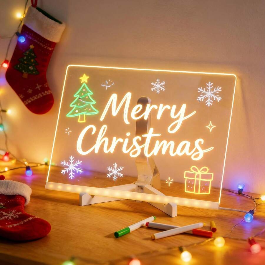 Multifunctional LED Information Board - 11.8 X 7.9 Inch Illuminated Erasable Sign, With Adjustable Stand, Acrylic Panel For Marker Writing, Suitable For Office/Conference Room/Retail Display - Warm white light - View 1