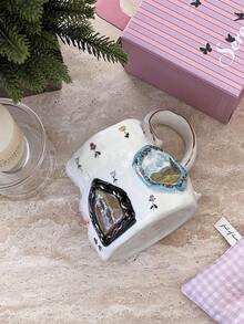 1pc Vintage Small Window Pattern Large Capacity Ceramic Mug, Suitable For Home Kitchen Restaurant Office, Exquisite Ceramic Mug, Can Be Used As Coffee Cup, Milk Cup, Breakfast Cup, Latte Cup, Multi-Functional Mug, Personalized Holiday Gift - Multicolor - View 5