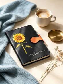 Custom Floral Daisy Notebook, Personalised Name Journal, Back To School Essential, Stylish Hardcover Notepad, Gift For Students, Back To School Gift For Teachers And Students, Daily Writing Planner, Decorative Floral Cover Notebook - Multi-color - Round Button Month Flower Notebook - View 5