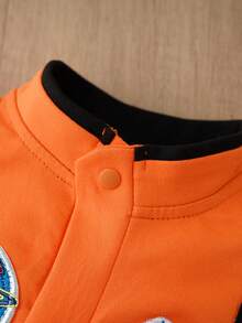 Interstellar Exploration Style Newborn Jumpsuit, Contrast Color Webbing Badge Decor Infant Long Sleeve Jumpsuit - Orange - View 6