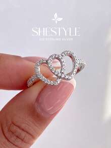 1pc 925 Sterling Silver Diamond Inlaid Double Heart Ring, Exquisite & Unique, Suitable For Balls, Gatherings And Parties, High-Quality Jewelry Gift For Women - Double Heart - View 1