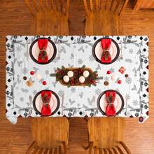 1pc Christmas Tree Snowflake Print Rectangular Tablecloth, Suitable For Holiday, Party, Birthday, Dinner, Restaurant Table Decor, Christmas Home Autumn/Winter Decoration - Multicolor - View 4
