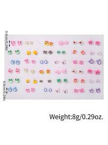 36/50 Pairs Cute Colorful Polymer Clay Fruit Flower Animal Mini Stud Earrings Set, Women's Jewelry Gift, No Box (Random Color & Style) - Multicolor - View 8