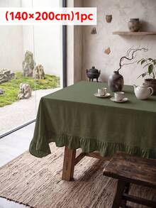 1pc Solid Color Vintage Style Ruffle Edge Dust-Proof Tablecloth, High-End Feel, Lightweight And Breathable, Suitable For Dining Room, Living Room, Bedroom - Army Green - View 11