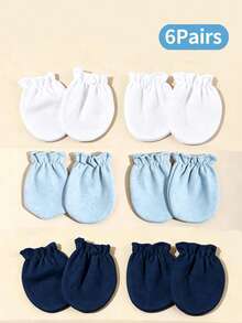 6/4/1 Pair Solid Color Newborn Baby Gloves, All-Season Anti-Scratch Infant Accessories, Soft And Skin-Friendly, Full Finger Design, Suitable For Baby Boys - Multicolor - View 3