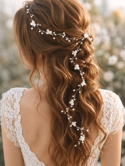 KOVLYNE 1 buah Aksesori Rambut Bando Bunga Mutiara Elegan, Hiasan Rambut Pengantin Bunga Romantis dengan Detail Mutiara Halus, Hiasan Kepala Pernikahan Gaya Bohemian, Cocok untuk Pengantin Wanita, Pengiring Pengantin, Prom, Upacara Pertunangan, dan Acara Khusus