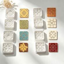 9Pcs Boho Square Pattern Polymer Clay Cutters, Vintage Tile Geometric Floral Clay Molds, DIY Handmade Earring Pendant Jewelry Craft Making Tools - 9pcs - View 2