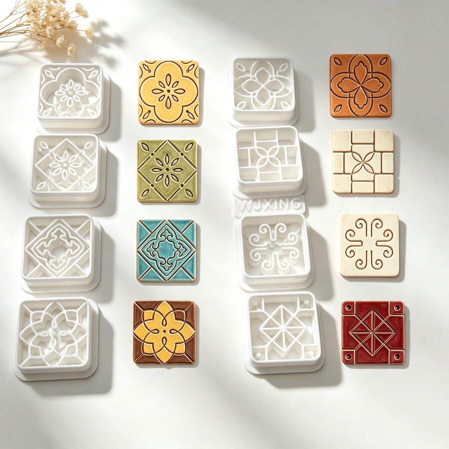 9Pcs Boho Square Pattern Polymer Clay Cutters, Vintage Tile Geometric Floral Clay Molds, DIY Handmade Earring Pendant Jewelry Craft Making Tools