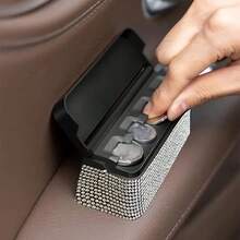 1pc Car Shiny Coin Storage Box With 4 Compartments Crystal Rhinestone Organizer Diamond Coin Dispenser For SUVs Sedans Trucks Interior Accessories Car Organization Solutions Bling Auto Holder - Silver - View 1