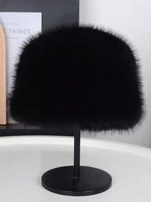 1PC Solid Color Elegant Casual Polyester Faux Fox Fur Round Top Flat Top Bucket Hat For Women, Warm, Versatile, Face-Slimming, Winter - Multicolor - View 14