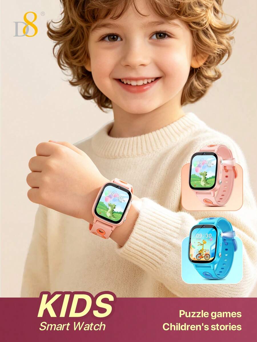 D8 2026 New Kids Smart Watch, HD Touch Screen, Camera & Video Recording, Puzzle Games, Children's Stories, LED Flashlight, Ultra-Long Battery Life, Multifunctional Watch, Pedometer, Alarm, Gift For Boys Girls
