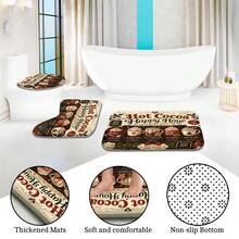 1pc/4pcs Christmas American Hot Cocoa Menu Multi-Functional Bathroom Decor Shower Curtain Set, Free 12 Hooks, Premium Holiday Atmosphere, Bathroom Mat, U-Shaped Floor Mat And Round Toilet Lid Cover, Suitable For All Christmas Scenes Decoration - American Hot Cocoa - View 6