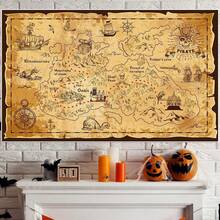 1pc Pirate Treasure Map Backdrop Pirate Theme Background Jewelry Map Banner Photography For Halloween Party Decoration Carnival Birthday - Multicolor - View 2