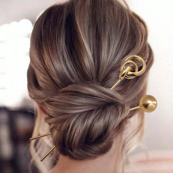 Jepit Rambut Logam Manik-Manik Bundar Minimalis Modern untuk Wanita, Jepit Rambut Sanggul Gaya Dingin Elegan, Aksesori Rambut Jepit Rambut Sehari-hari