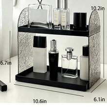 1pc Double-Layer Wavy Texture Side Panel Cosmetic Display Rack, Highly Attractive Desktop Organizer, Vanity Storage For Perfume And Skincare, Home Decor, Multi-Layer Desktop Washstand Cosmetic Storage, Bathroom Water Ripple Organizer - View 5