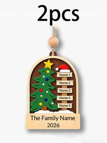 Custom Family Name Wooden Christmas Ornament, Personalized 2-5 Names Tree Decoration, Customized Xmas Keepsake Gift, Customizable Holiday Hanging Ornament For Family Parents Grandparents - Style B - View 7