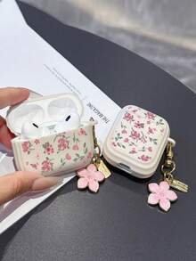1pc Cute Pink Flower Earphone Case Compatible With AirPods Pro 3, Anti-Drop Protective Shell For Pro 2, Cute 3, Cream White 2, With Pink Flower Keychain, 4 - Baby Pink - View 6