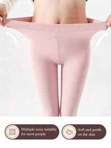 1 Pair Women's Light Pink Velvet Tights, High Elasticity Slimming Anti-Snagging Leggings, Suitable For Dating, Photography, Spring And Autumn - Pink - View 3