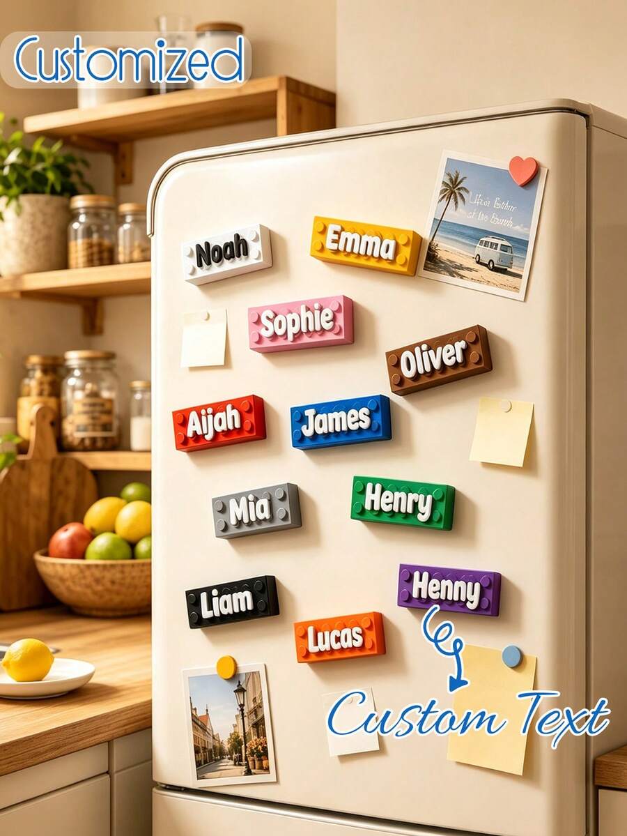 Customizable Colorful Fridge Magnets, Customizable Text, Suitable For Valentine's Day, Birthday, Anniversary, Mother's Day, Housewarming Gift, Initial Name Anniversary Gift, Exquisite And Romantic, Home Decor Choice - Multicolor - View 1