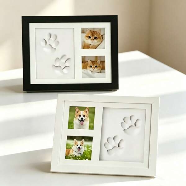1pc DIY Pet Paw Print Photo Frame, Dog, Cat & Pet Paw Print Keepsake Set With Photo Frame And Paw Print Clay Mold, Pet Paw Print Pattern Memorial Gift Set