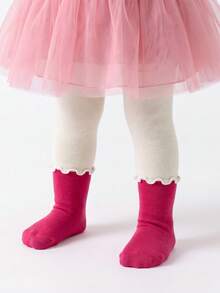 4 Pairs Toddler Kids Girls Ruffle Cuff Color Block Tights High Stretch Breathable Moderate Thickness Daily Wear Leggings - Multicolor - View 3