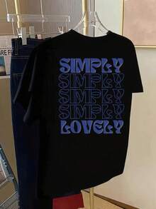 Einfach Lieblich, Minimalistisches Design, Bedrucktes T-Shirt, Kurzarm, Rundhalsausschnitt, Lässiges Oberteil für Sommer und Frühling, Damenbekleidung - Schwarz - Übersicht 3