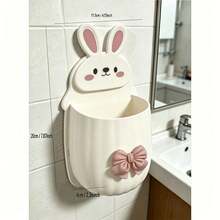 1pc Cute Rabbit Shaped Storage Rack With Bow Decoration, Space-Saving Wall-Mounted Toothbrush And Toothpaste Holder, Bathroom Accessories - Multicolor - View 13