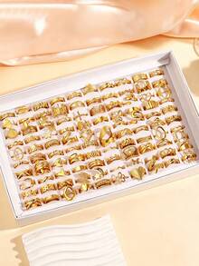3/6/9/12/24pcs Stainless Steel 18K Gold Plated Minimalist Geometric Open Rings, Fashionable For Daily Wear (Random Delivery) - Gold - View 5