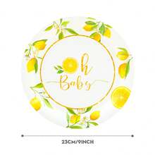 10/25pcs 7/9 Inch Lemon Print Pattern Disposable Paper Plates, Lemon Disposable Party Plates, Party Decoration, Disposable Party Supplies, Birthday Party, Gift Party, Celebration Decoration Disposable Plate Supplies - Multicolor - View 2
