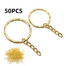 50PCS Metal Blank Key Rings Key Chains Open Rings Key Fobs Lobster Clasp Key Pendant Chains Carabiner Clips Car Accessories Bag Charms Cute Gothic Y2K - Embossed Keychain Gold - View 3