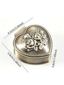 1pc Vintage Heart-Shaped Metal Jewelry Box, Embossed Rose & Floral Pattern Jewelry Storage Box, Suitable For Rings, Earrings, Wedding, Proposal, Valentine's Day Gift Box - Multicolor - View 8