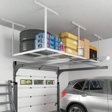 4x8 Ft Garage Ceiling Storage Rack, White |   Weight Capacity 750 Pounds, 22-40inch Adjustable Storage System, Heavy-Duty Metal Roof Rack, Classic Series - White - View 7