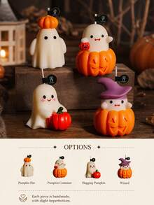 Halloween Scented Candle Set Pumpkin Ghost Candle Cute Cartoon Style Halloween Home Room Decor,Autumn Decor,Halloween Party Gifts For Women Smokeless Cozy Spooky‑Fun Decor Available In 1/2/4 Packs With Halloween Gift Bag - Pumpkin Ghost - View 24