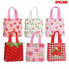 Pink Strawberry Pattern Printed Non-Woven Shopping Bags, Suitable For Preschool Party Birthday Atmosphere Decoration, Classroom Prizes, Theme Party Gift Packaging, Home Gathering Item Storage, Party Gift Packaging Christmas Thanksgiving Baby Shower Wedding - Multicolor - View 4