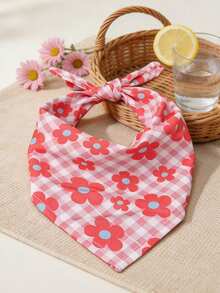 Polyester Pink Plaid Floral Pattern Pet Scarf, Drool Bib, Happy Puppy Design, Suitable For Cats, Dogs And Other Small To Medium Pets (Bichon, Teddy), Suitable For Indoor Or Outdoor Play All Year Round, Not Suitable For Large Dog Breeds - Multicolor - View 9