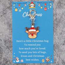 4pcs/8pcs Christmas Enamel Keychain Charms, Bear Reindeer Penguin Pendants, Lobster Clasp, Small Holiday Gift With Greeting Card - Multicolor - View 6