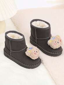 1 Pair Boys & Girls Thermal Lined Snow Boots, Thick Sole Anti-Slip Warm Ankle Boots, Versatile For Autumn & Winter - Grey - View 4