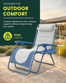 Gravity Chairs (2-Pack) Premium Heavy-Duty Outdoor Recliners With Luxe Two-Tone Design! Features Ultra-Padded Ergonomic Support, 5-Position Adjustable Backrest Independent Headrest, Built-In Cup Holder Phone Slot, And Smooth Rocking F - Blue - View 10