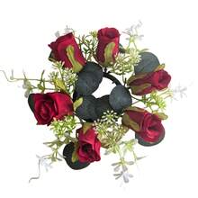 Artificial Flower Wreath Candle Holder Decoration, Wedding Table Centerpiece, White Rose Floral Arrangement Table Decor For Banquet - White - View 1
