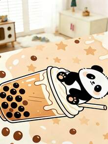 1PC Cute Panda Bubble Tea Star Printed Mattress Cover, Polyester Material Neutral Baby Bed Sheet, Suitable For Newborns And Toddlers' Beds - Multicolor - View 4