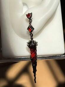 1pair Gothic Red Drop Earrings For Women, Dark Vampire Style Black Thorn & Red Crystal Dangle Earrings, Punk Alternative Jewelry - Multicolor - View 3