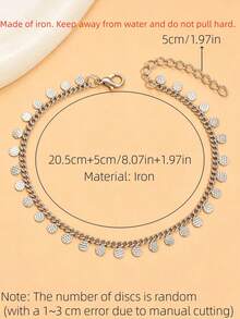 1pc Women's Bohemian Style Round Disc Anklet, Women's Daily And Beach Vacation Jewelry Accessory, Random Number Of Round Discs (1~3cm Error Due To Manual Cutting) - Silver - View 3