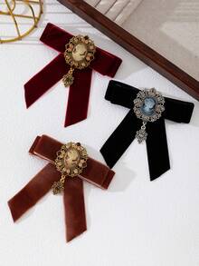 1pc Elegant Vintage Brooch With Velvet Ribbon, Satin Ribbon, Rhinestone Butterfly Ornament, Luxurious Jewelry Brooch, Suitable As Accessory Or Gift For Daily Wear - classic - View 6
