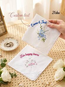 1pc Custom Text Wedding Handkerchief, Personalized Happy Tears Bridal Hankie, Custom Flower Gift For Bride, Mother Of The Bride Groom Keepsake - Multicolor - View 1