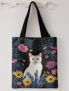 1pc Cat Print Shoulder Tote,Large Capacity For Books,Groceries & Daily Beach Travel School Use.For Students & Women,Great Daily Bag Or Gift - Multicolor - View 11