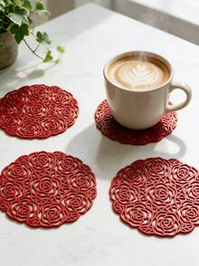12pcs Gold Hollow PVC Drink Coasters, Washable Table Accessories, Non-Slip Tableware Mats, Breathable And Heat Dissipating, Lightweight And Easy To Store, Suitable For Restaurants, Cafes, Homestays, Perfect For Afternoon Tea, Holidays, Parties, Gatherings, Birthdays, Weddings, Dinner Parties - Multicolor - View 9