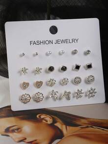 RINTOLER 12pairs Creative & Unique Design Geometric Hollow Out Simple Style Earrings Set - Silver - View 7