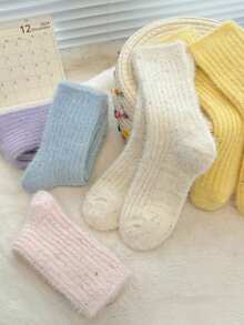 5 Pairs Thickened Polka Dot Mesh Socks, Autumn/Winter Warm Home Floor Loose-Top Mid-Calf Maternity Socks - Multicolor - View 2