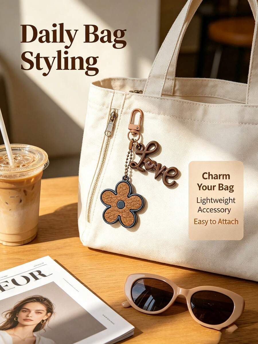 Fashionable Artificial PU Leather Double-Sided Flower DIY Bag Charm Keychain Pendant Ornament Dopamine Color Small Flower Bag Decoration Perfect Valentine's Day Gift For Girlfriend - Multicolor - View 1