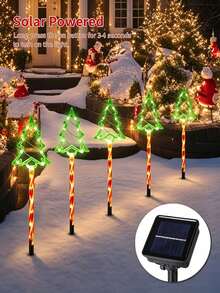 1Set(5Pcs) Green Solar Christmas Tree Stake Lights, LED Candy Cane Ground Plug Lamps, Waterproof Outdoor Pathway Landscape Lights For Yard Lawn Patio Xmas Holiday Decor - Multicolor - View 9
